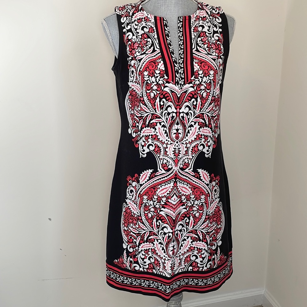 NY & Co Black and Red Tunic Style Sleeveless Cotton Stretch Dress Size Medium